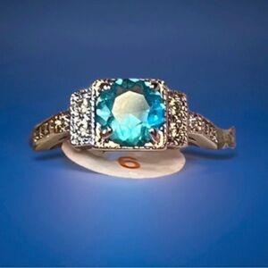 NWT Round Lab Created Aquamarine Ring Size 6